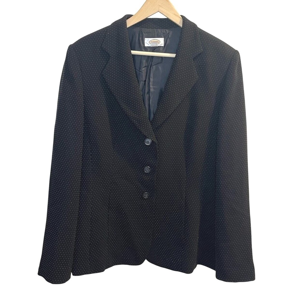 Talbots Womens Black White Micro PolkaDot 3 Button Blazer Jacket Size 14 Vintage